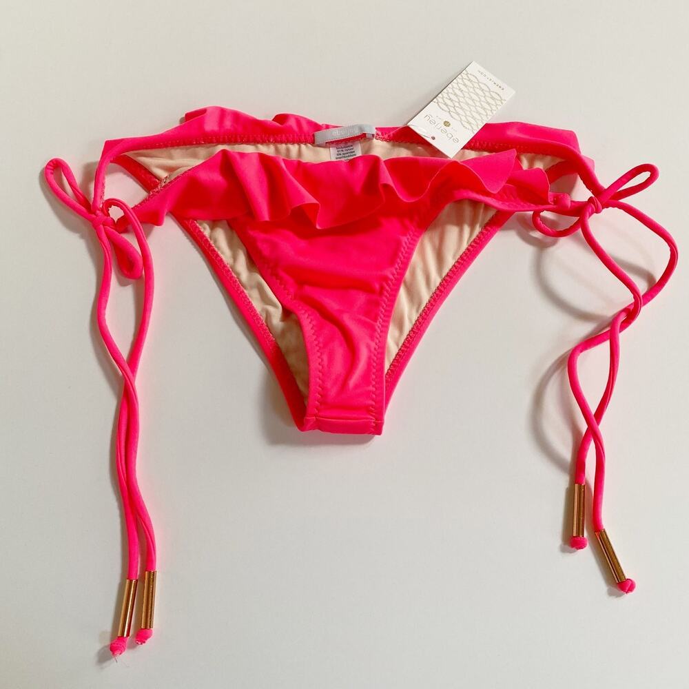 Eberjey So Solid Willow Pink Ruffle Side Tie Bikini Bottoms W1450WL L NEW‎